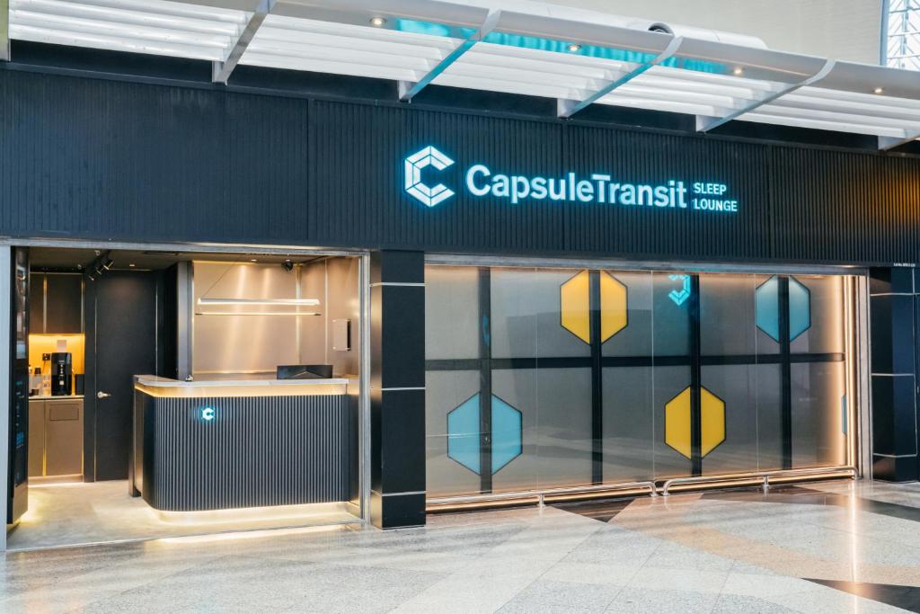 Corridor of capsules inside the terminal at Kuala Lumpur International Airport