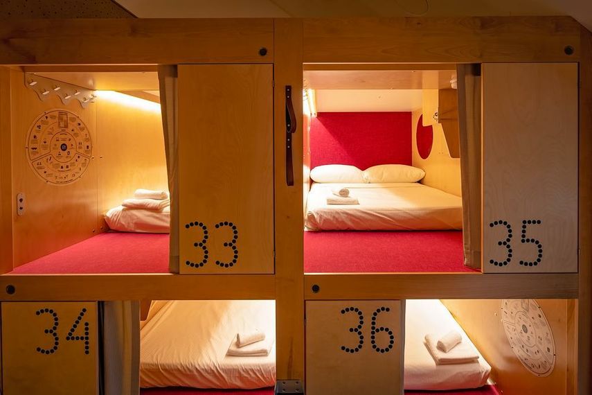 Sleeping pods grouped in a suite at the Pangea Pod Hotel in Whistler village